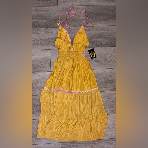 Jungle Billee Halter Dress Sundress Mustard Yellow Printed Accents New W Tags - Picture 1 of 9